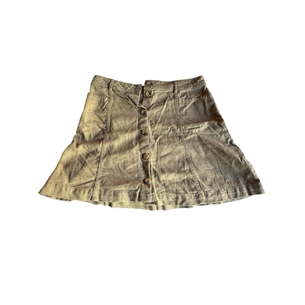 H & M Divided Women's Mini Skirt Size 10 Beige Pockets Mid Thigh Buttons EUC